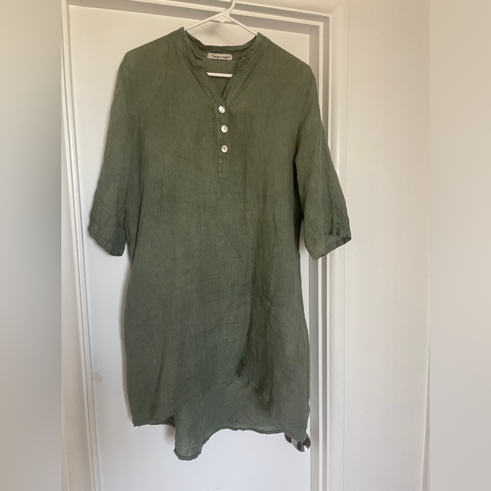 Italian Linen sage green Tunic Dress